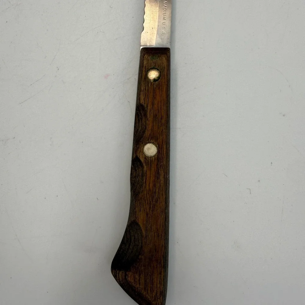 Vintage Ekco Flint Stainless Vanadium Knife and Meat Granny Fork Wood Handle USA